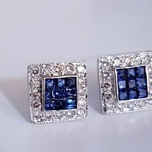 18kt 2.06ct Sapphire Diamond Earrings, 1.24ct